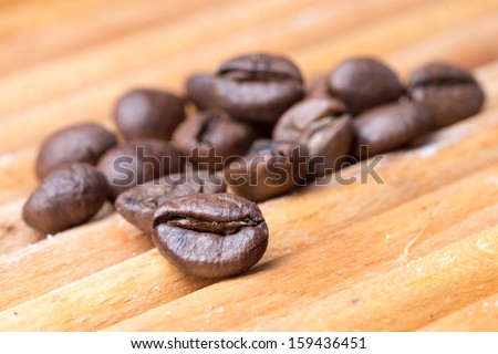 coffee beans on wooden background 