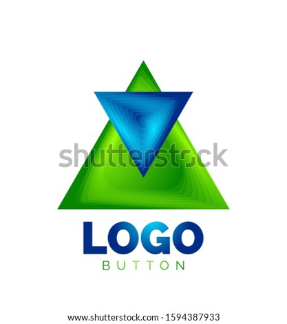 Triangle icon geometric logo template. Minimal geometrical design, 3d geometric bold symbol in relief style with color blend steps effect. Vector Illustration For Button, Banner, Background, landing