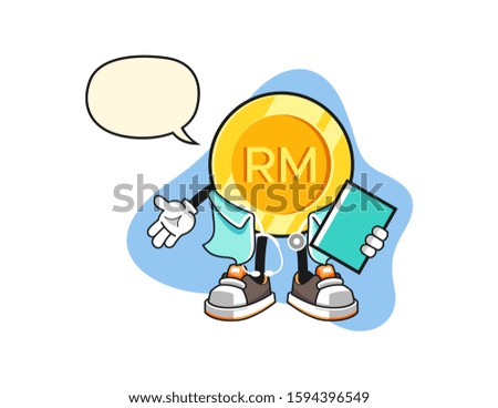 Malaysian ringgit doctor with speech bubble cartoon. Mascot Character vector.