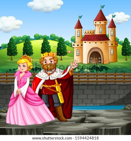 Scene with king and queen at the palace illustration