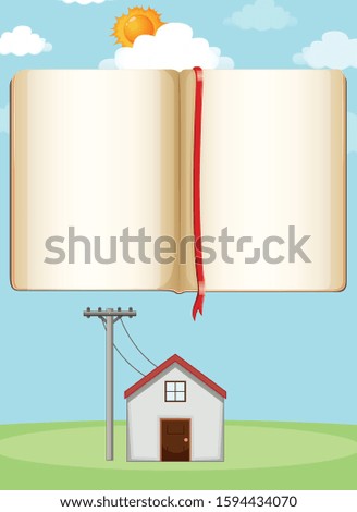 Border template with little house in the field illustration