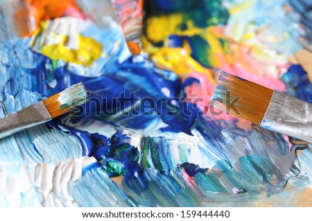 Closeup of brush and palette. 