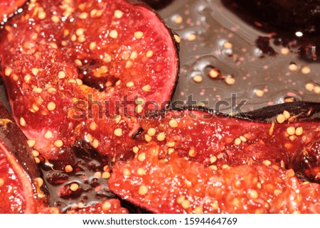 Close-up picture of Caramellized black figs, italian tasty ingredient for every kind of dessert
