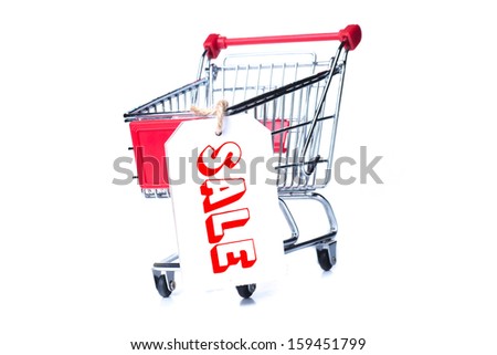 Shopping trolley isolated on white background. Pinned chit sale.