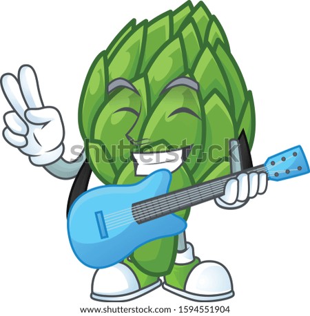 Cute and cool artichoke cartoon character performance with guitar