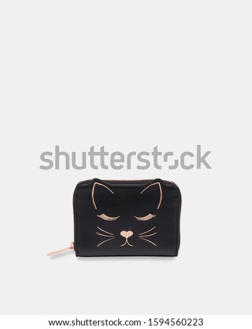 Black elegant cat face design wallet with white background, Black elegant cat face design wallet with white background