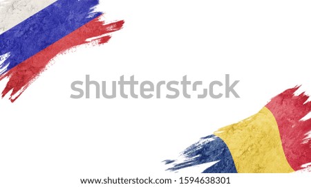 Flags of Russia and Romania on White Background
