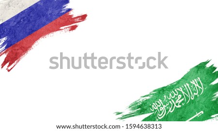 Flags of Russia and Saudi Arabia on White Background 
