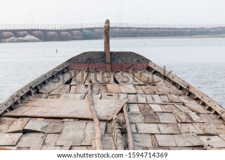 Frontview of the boat made with wood at the kumbh fair