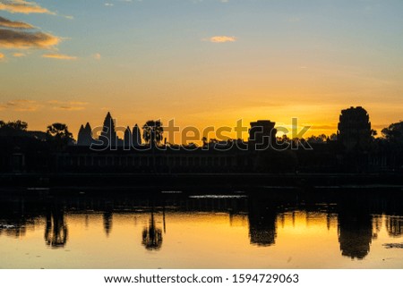 The silhouette of the Angkor Wat temple, Siem Reap, Cambodia.