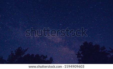 Milky way over trees, landscape affect the viewer's imagination, dense virgin forests on the slopes contribute to conceal the traces of civilization