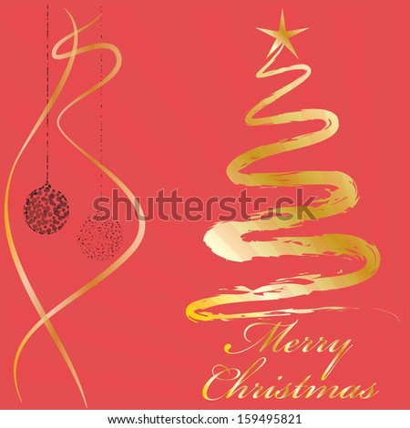 sinuous line represents a golden Christmas tree, combined with a red background