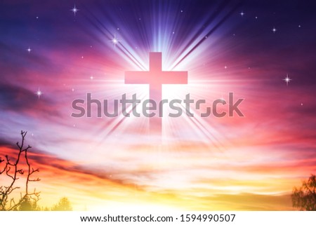 God's cross. Sky in the bright dawn of the sun
