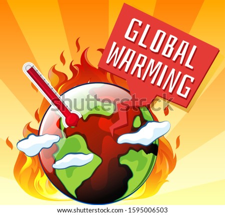 Global warming with earth on fire illustration