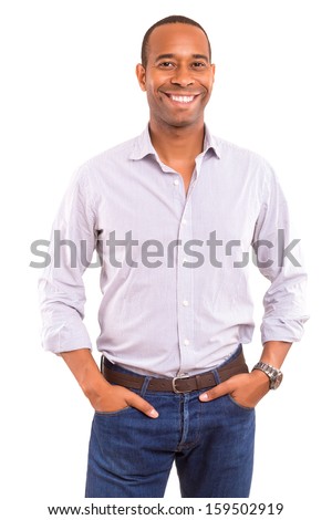 young handsome african business man posing isolated over white Royalty-Free Stock Photo #159502919