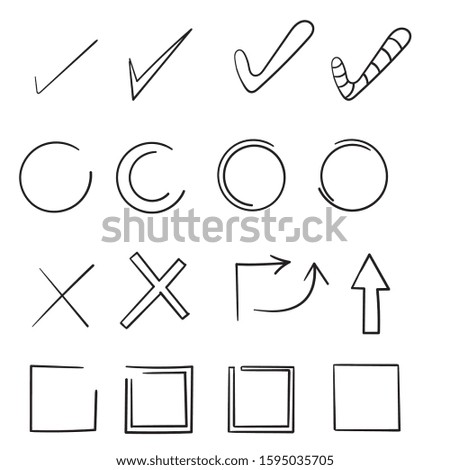 doodle Hand drawn check signs. Doodle v mark for list items, checkbox chalk icons and sketch checkmarks. Vector checklist marks icon set