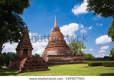 Wat Chana Songkhram. One of the largest chedis in Sukhothai. The temple was probably built in the 14th century. Its name translates to “temple of the won war”. Sukhothai Historic Park. Thailand.