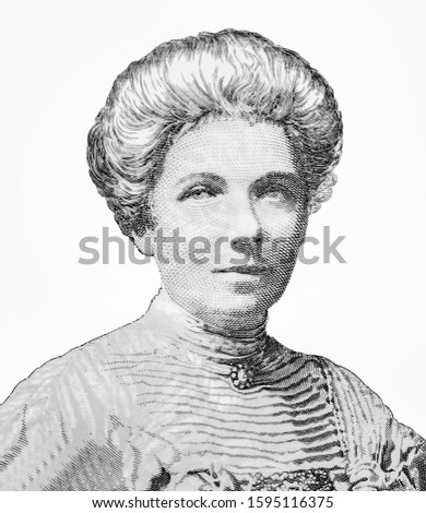 Kate Sheppard Portrait from New Zealand 10 Dollars 2017 Polymer Banknotes.  Royalty-Free Stock Photo #1595116375