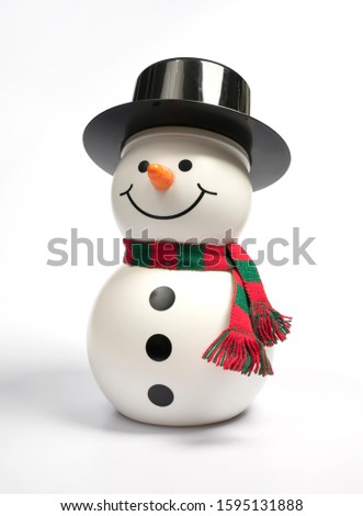Snowman made of plastic on white background