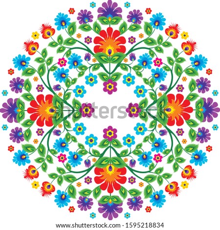 Mexican flower embroidery vector with circle design, suitable for greeting card, wedding or party invitation and other, trendy, simple and elegant design