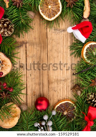 Christmas fir tree on a wooden board 