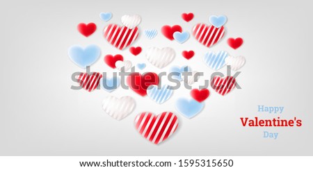 Happy Valentine's Day greeting card. Abstract background. Vector illustration with a big heart made of many 3D hearts. Design for paper, prints, brochure, cover, banners etc.