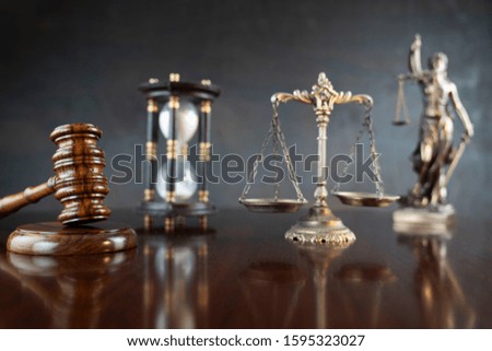 Law concept. Justice symbols on the table.