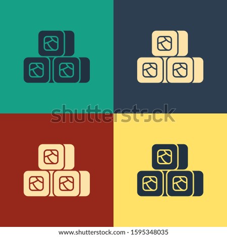 Color Sushi icon isolated on color background. Traditional Japanese food. Vintage style drawing. Vector Illustration
