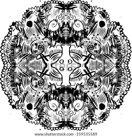 Vector illustration of black & white lace background / texture / pattern. Hand drawn.