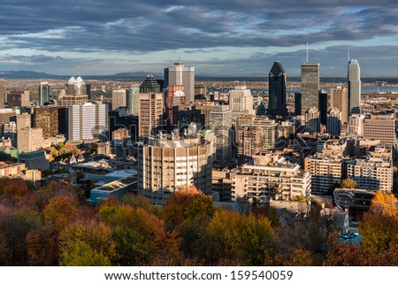 Montreal skyline viewed from the Mount Royal on a late afternoon.