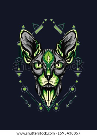 Sacred sphinx cat illustration with geometric pattern 