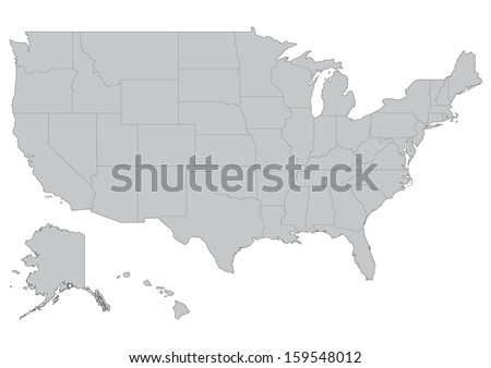 Map of United States of America: vector set. Detailed country shape with region borders isolated on white background. Royalty-Free Stock Photo #159548012
