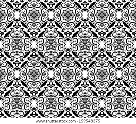 vintage black and white wallpaper, seamless pattern 
