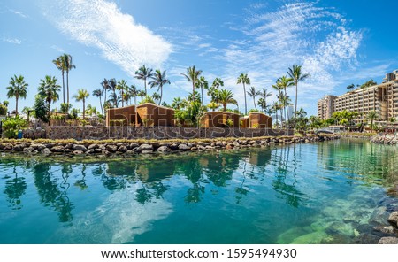 Landscape with Anfi del Mar, Gran Canaria, Spain Royalty-Free Stock Photo #1595494930