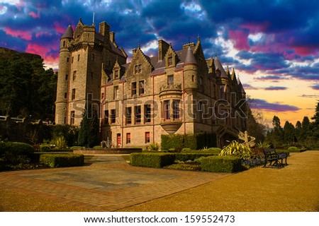 Picture of Belfast Castle in Northern Ireland during a colorful Sunset.
