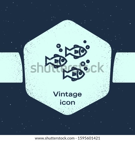 Grunge line Fish icon isolated on blue background. Monochrome vintage drawing. 