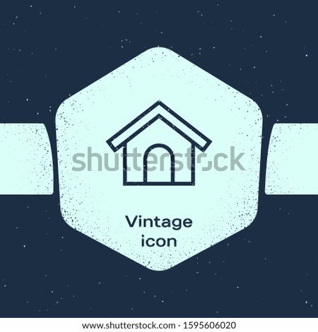 Grunge line Dog house icon isolated on blue background. Dog kennel. Monochrome vintage drawing. 