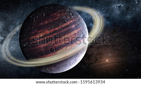 Planet with rings in deep space. Science fiction fantasy. Elements of this image furnished by NASA.