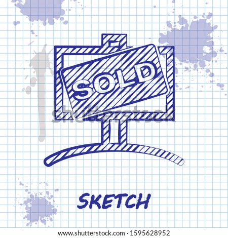 Sketch line Hanging sign with text Sold icon isolated on white background. Sold sticker. Sold signboard.  