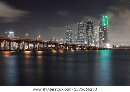 Downtown Miami Reflection of City Lights 