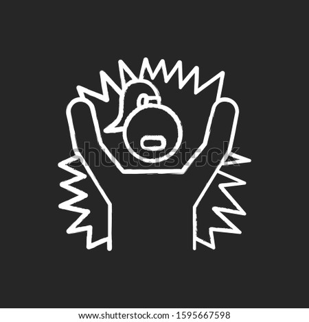 Emotional outburst chalk icon. Outrage and tantrum. Aggressive person. Angry woman. Shouting, yelling. Irritated girl. Intense emotion. Distress, temper issue. Isolated vector chalkboard illustration