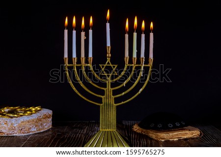 Chanukah of a candles burning with Menorah a traditional Jewish holiday
