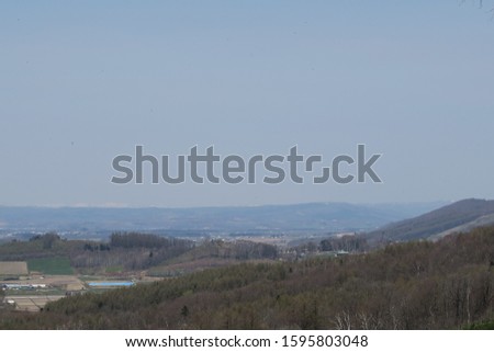 Spring countryside town from high place in Hokkaido, Japan