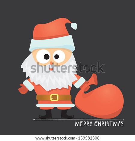 Santa claus carrying sack full of gifts on black background. Vector illustration for christmas card.
