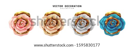 Flower Rose, buds set isolated on white background. Roses 3d Multicolored Chameleon color. Collection of vector decorative design elements.