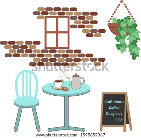 Coffee and donut shop cafe / brick background