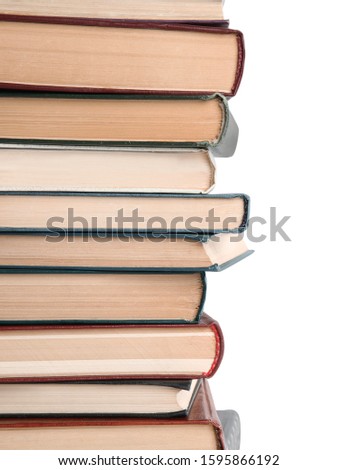 Collection of different books isolated on white