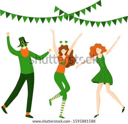 Saint Patrick 's Day. Template with funny dancing people in festive costumes. 