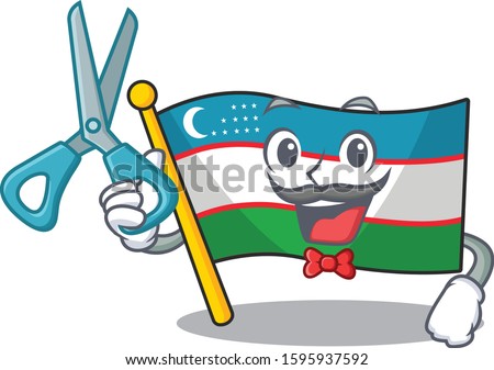 Funny Barber flag uzbekistan Scroll cartoon character design style