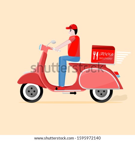 Delivery Man Ride Scooter Motorcycle Cartoon Vector illustration